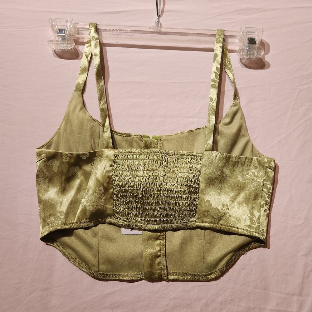 Pacsun LA Hearts Sz S Shiny Lime Green NWT Corset Strappy Top Floral Etching - Picture 3 of 7